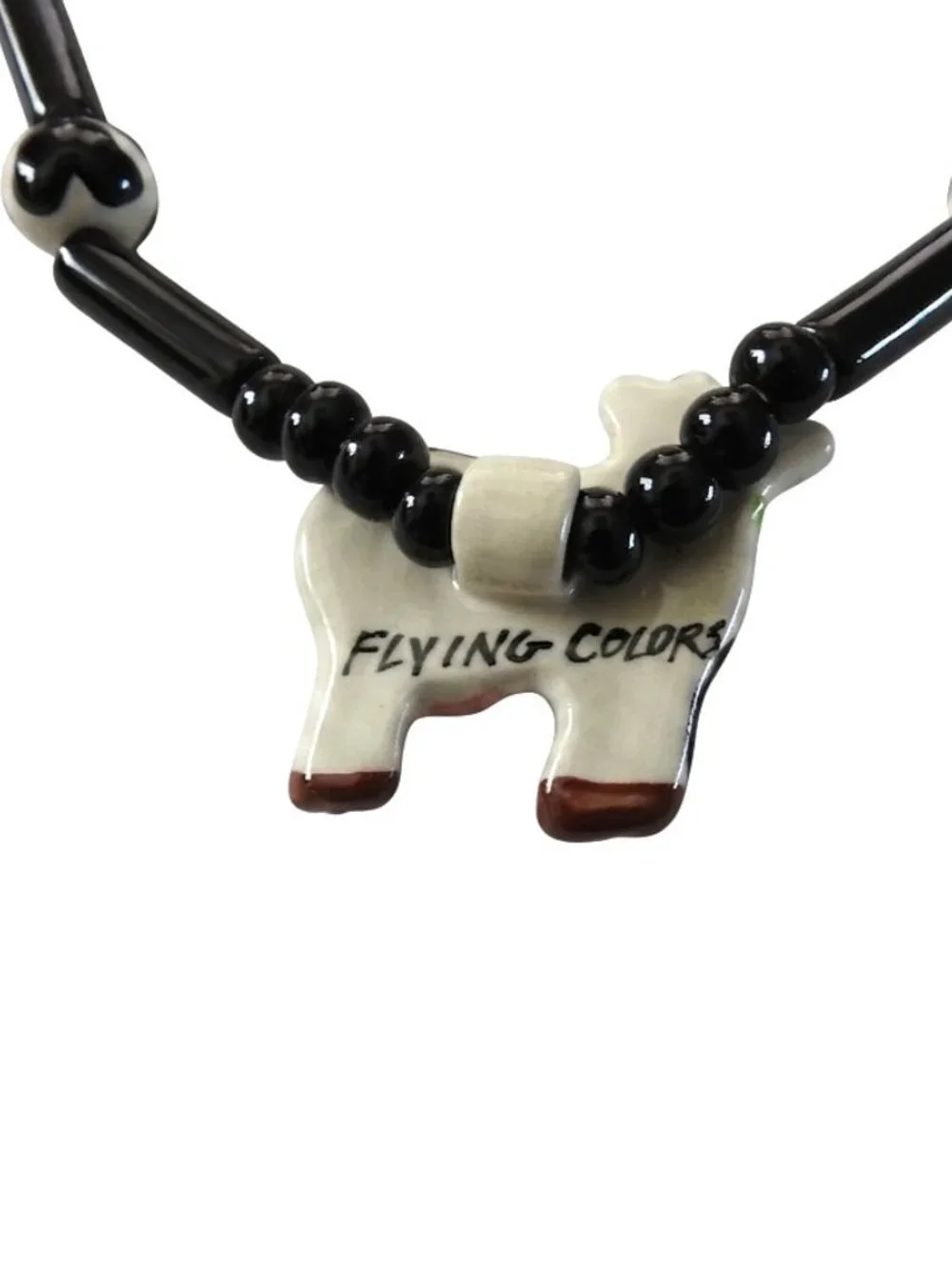 Vintage Flying Colors Ceramic Cow Choker Necklace Collectible